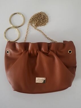 Unbranded Brown Ruched Chain Shoulder Bag with Gold Hardware